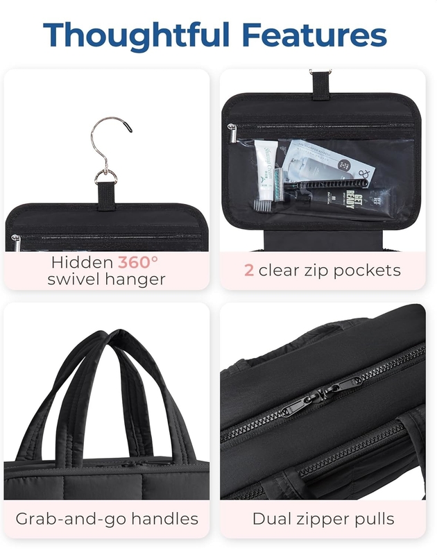Black Large Accesorios de viaje de mano Esenciales Maquillaje hinchado Bolsa de viaje cosmética personalizada con organizador de joyas
