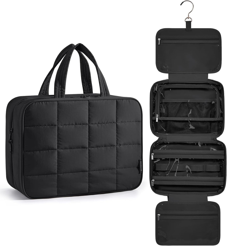 Black Large Accesorios de viaje de mano Esenciales Maquillaje hinchado Bolsa de viaje cosmética personalizada con organizador de joyas