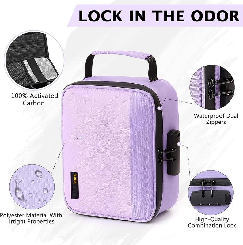 Bolso de viaje portátil con revestimiento de carbón personalizado con cerradura de carbón activado divisores extraíbles cremallera impermeable