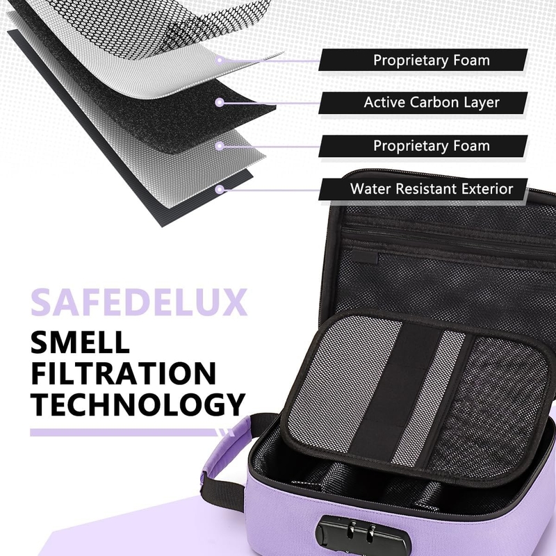 Bolso de viaje portátil con revestimiento de carbón personalizado con cerradura de carbón activado divisores extraíbles cremallera impermeable