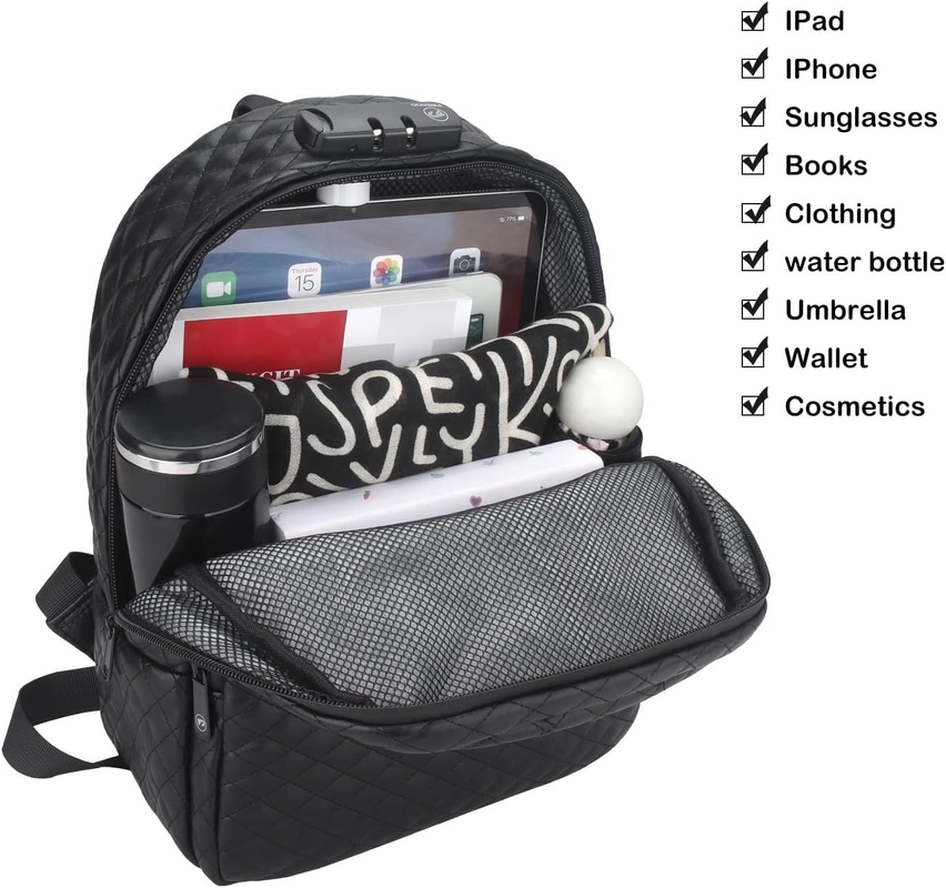 Bolso anti-olor de viaje personalizado de PU de gran capacidad negro con cerradura